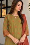 DC 20-88 Olive Green Embroidered Cotton 3-Piece Suit