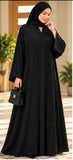 Black-on-Black Floral Beaded Abaya with Headscarf | DC2031