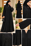 Black-on-Black Floral Beaded Abaya with Headscarf | DC2031