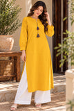 DCKFL1005 – Yellow Cotton Tassel Kurti
