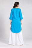 DCKGL1-008 – Turquoise Blue Cotton Button-Detail Kurti