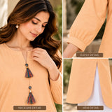 DCKFL1-006 – Peach Cotton Tassel-Detail Kurti