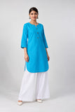 DCKGL1-008 – Turquoise Blue Cotton Button-Detail Kurti