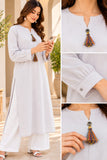 DCKFL1003 Light Grey Cotton Kurti with Tassel Details