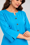 DCKGL1-008 – Turquoise Blue Cotton Button-Detail Kurti