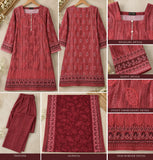 DCK 20-90 Maroon Paisley Embroidered Cotton 3-Piece Suit