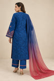 DCK 20-83 Blue Floral Embroidered Cotton 3-Piece Suit
