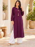 DCKFL1002 – Plum Cotton Tassel Kurti