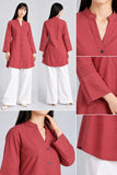 DCKHL1005 – Brick Red Cotton Button-Front Kurti