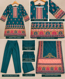 DCKB20-96 – Teal Printed Cotton 3-Piece Suit