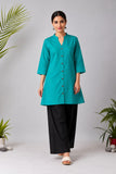 DCKHL10003 – Turquoise Cotton Button-Front Kurti