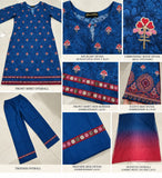 DCK 20-83 Blue Floral Embroidered Cotton 3-Piece Suit