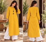 DCKFL1005 – Yellow Cotton Tassel Kurti