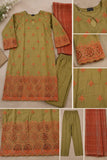 DC 20-88 Olive Green Embroidered Cotton 3-Piece Suit