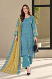 DCKB 20-86 Teal Blue Embroidered Cotton 3-Piece Suit