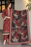 DCK 20-89 Maroon Floral Cotton 3-Piece Suit