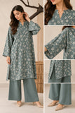 DCKB2081 – Sage Green Floral Cotton Kurta & Trouser Set
