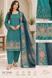 Teal Three-Piece Suit with Peach Floral Embroidery | DC3040