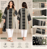 Black and Cream Geometric Cotton Kurti | DCKB03