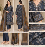 Navy Floral Cotton Three-Piece Suit with Ochre Dupatta | DC2043