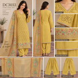 Mustard Yellow Cotton Three-Piece Suit with Floral Dupatta | DC3033