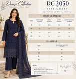 Navy Embroidered Cotton Three-Piece Suit with Chiffon Dupatta | DC2050