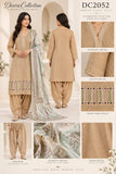Beige Embroidered Cotton Three-Piece Suit with Satin Dupatta | DC2052