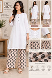 White Cotton Co-ord Set with Printed Trousers | DC2075