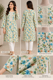 Cream and Blue Floral Cotton Kurti | DCKB13