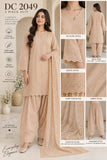 Peach Beige Embroidered Cotton Three-Piece Suit with Chiffon Dupatta | DC2049