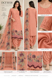 Peach Cotton Three-Piece Suit with Floral Embroidery | DC3038
