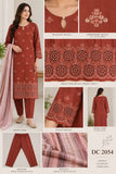 Rust Red Embroidered Cotton Three-Piece Suit with Striped Dupatta | DC2054
