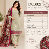 Sage Green Cotton Three-Piece Suit with Paisley Dupatta | DC3021