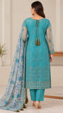 Teal Embroidered Chiffon Three-Piece Suit | DCF0002
