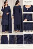 Navy Embroidered Cotton Three-Piece Suit with Chiffon Dupatta | DC2050