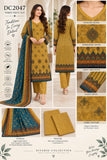 Mustard Embroidered Cotton Three-Piece Suit with Teal Dupatta | DC2047