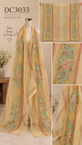 Mustard Yellow Cotton Three-Piece Suit with Floral Dupatta | DC3033