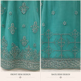 Teal Embroidered Chiffon Three-Piece Suit | DCF0002