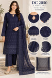 Navy Embroidered Cotton Three-Piece Suit with Chiffon Dupatta | DC2050