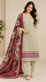 Sage Green Cotton Three-Piece Suit with Paisley Dupatta | DC3021