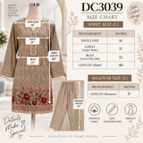 Taupe Cotton Three-Piece Suit with Red Floral Detail | DC3039