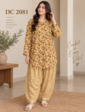 Golden Yellow Floral Cotton Two-Piece Shalwar Set | DC2081