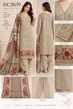 Taupe Cotton Three-Piece Suit with Red Floral Detail | DC3039