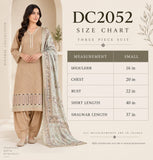 Beige Embroidered Cotton Three-Piece Suit with Satin Dupatta | DC2052