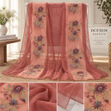 Peach Cotton Three-Piece Suit with Floral Embroidery | DC3038