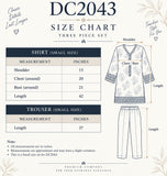 Navy Floral Cotton Three-Piece Suit with Ochre Dupatta | DC2043