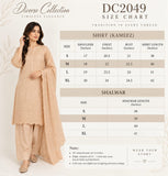 Peach Beige Embroidered Cotton Three-Piece Suit with Chiffon Dupatta | DC2049