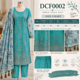 Teal Embroidered Chiffon Three-Piece Suit | DCF0002