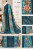 Teal Three-Piece Suit with Peach Floral Embroidery | DC3040
