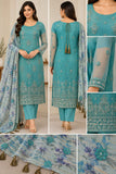Teal Embroidered Chiffon Three-Piece Suit | DCF0002